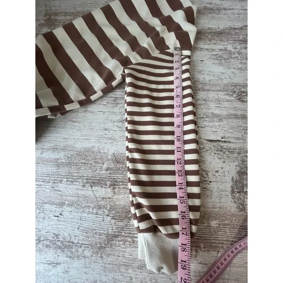 WIHOLL Women's size M Cream and Brown Stripe Long Sleeve Thermal - Picture 7 of 9